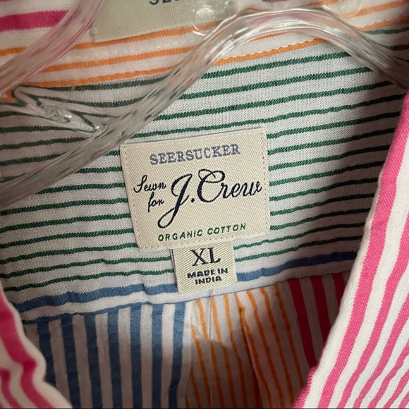 New! J Crew Slim Fit Seersucker Button Down Shirt Multi Color Stripe Size XL - Picture 9 of 16